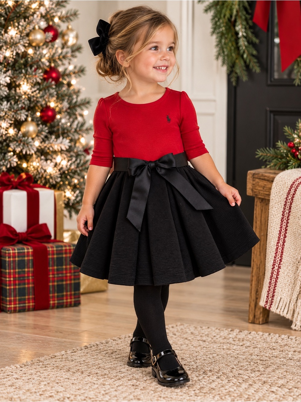 Polo Ralph Lauren Girls Red Black Fit & Flare Dress 2T NWT #624
